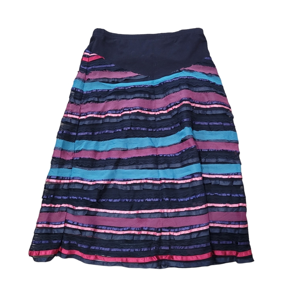 Motherhood Maternity Navy Striped A-Line Skirt with Blue, Pink & Purple Accents